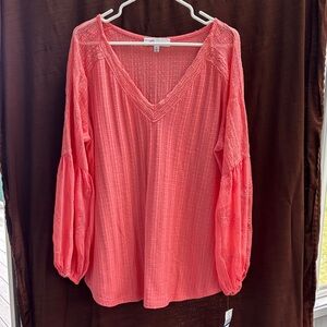 Fever Coral V-Neck Embroidered Boho Tunic